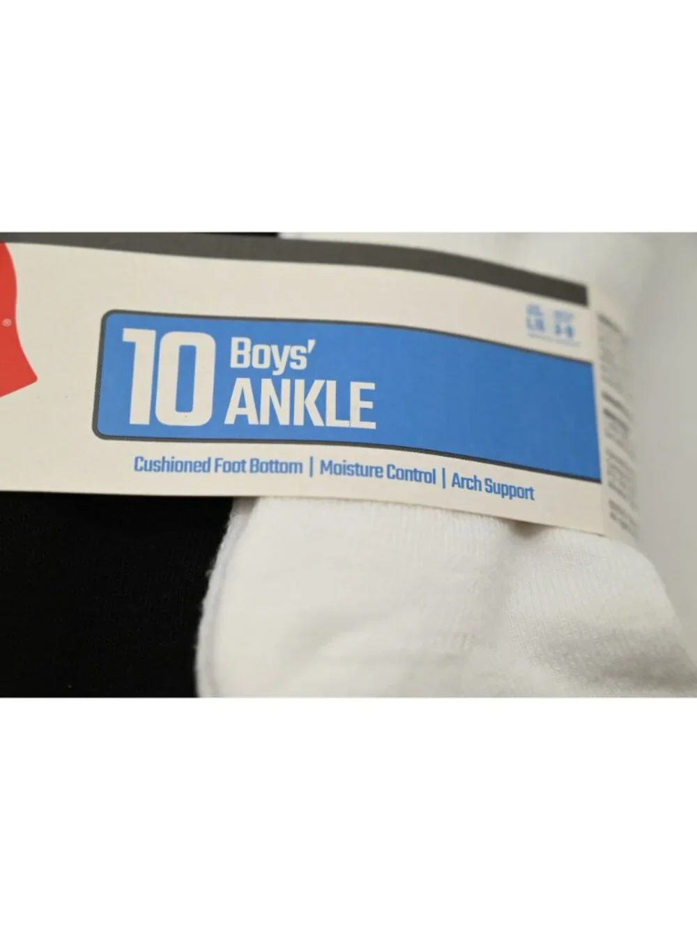 NIP Hanes Premium Boys Ankle Socks 10 Pack Sz L Black White Athletic Sport